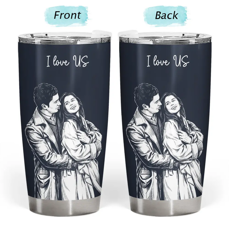 Custom Photo, Art Design, Gift For Couples, Top Market, Romantic, Photo - Pencil Sketch - Dark BG - Custom Photo White Pencil Sketch Art Happy Anniversary Couple - Personalized Tumbler