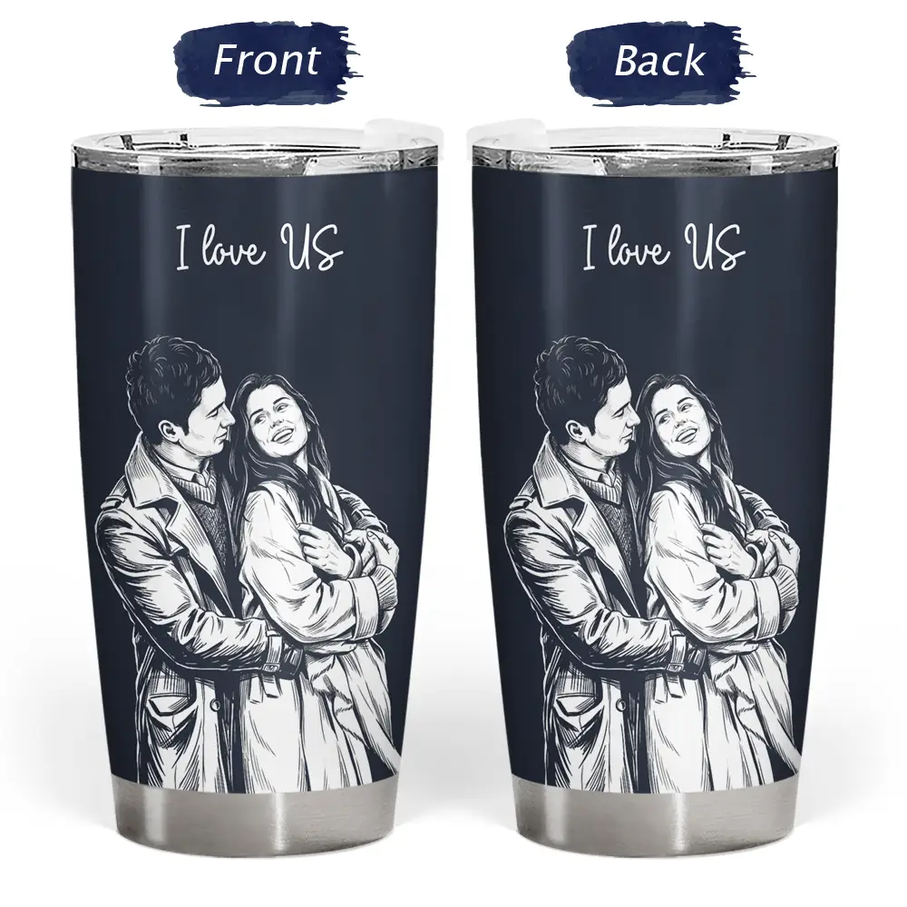 Custom Photo, Art Design, Gift For Couples, Top Market, Romantic, Photo - Pencil Sketch - Dark BG - Custom Photo White Pencil Sketch Art Happy Anniversary Couple - Personalized Tumbler