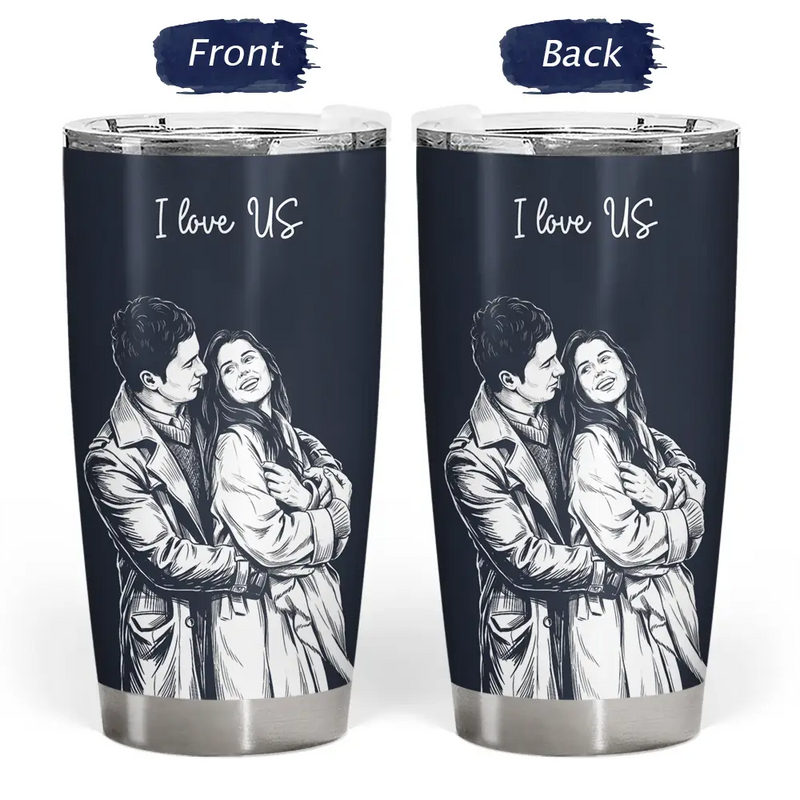 Custom Photo, Art Design, Gift For Couples, Top Market, Romantic, Photo - Pencil Sketch - Dark BG - Custom Photo White Pencil Sketch Art Happy Anniversary Couple - Personalized Tumbler