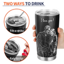 Custom Photo, Art Design, Gift For Couples, Top Market, Romantic, Photo - Pencil Sketch - Dark BG - Custom Photo White Pencil Sketch Art Happy Anniversary Couple - Personalized Tumbler