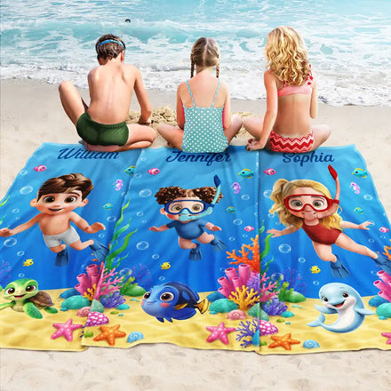 Scuba Diving Lovely Kid Ocean Theme - Personalized Beach Towel