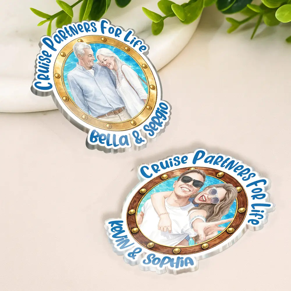 Top Market, Art Design, Cruising, Custom Photo, Romantic, Summer, Gift For Couples, Photo - Watercolor - Remove BG - Custom Photo Realistic Watercolor Art Cruise Partners For Life - Personalized Acrylic Magnet