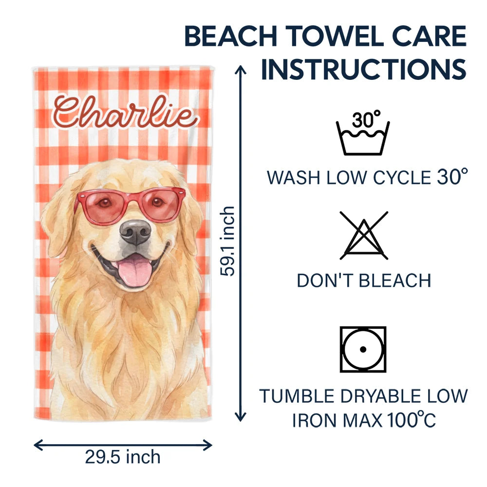 Art Design, Playful, Custom Photo, Summer, Pet Lovers, Photo - Watercolor Summer Pet With Accessories - Custom Photo Watercolor Pet With Summer Accessories Pet Portrait Summer Vibe - Personalized Beach Towel