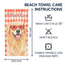 Art Design, Playful, Custom Photo, Summer, Pet Lovers, Photo - Watercolor Summer Pet With Accessories - Custom Photo Watercolor Pet With Summer Accessories Pet Portrait Summer Vibe - Personalized Beach Towel