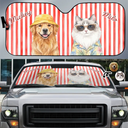Art Design,Playful,Custom Photo,Summer,Pet Lovers,Photo - Watercolor Summer Pet With Accessories - Custom Photo Watercolor Pet With Summer Accessories Pet Portrait - Personalized Auto Sunshade