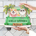 Art Design, Playful, Summer, Pet Lovers, Photo - Watercolor Summer Pet With Accessories - Custom Photo Watercolor Pet With Summer Accessories Hello Summer - Personalized Custom Shaped Wood Sign