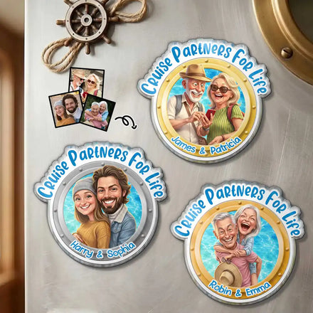 Custom Photo Caricature Cruise Partners For Life - Personalized Acrylic Magnet