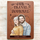 Art Design, Romantic, Summer, Gift For Couples, Photo - Watercolor - Remove BG - Custom Photo Realistic Watercolor Art Our Adventure Book Travel Couple - Personalized Leather Journal