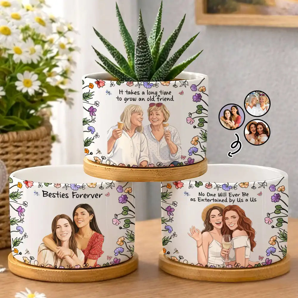 Custom Photo Semi Realistic Portrait Besties Forever - Personalized Plant Pot