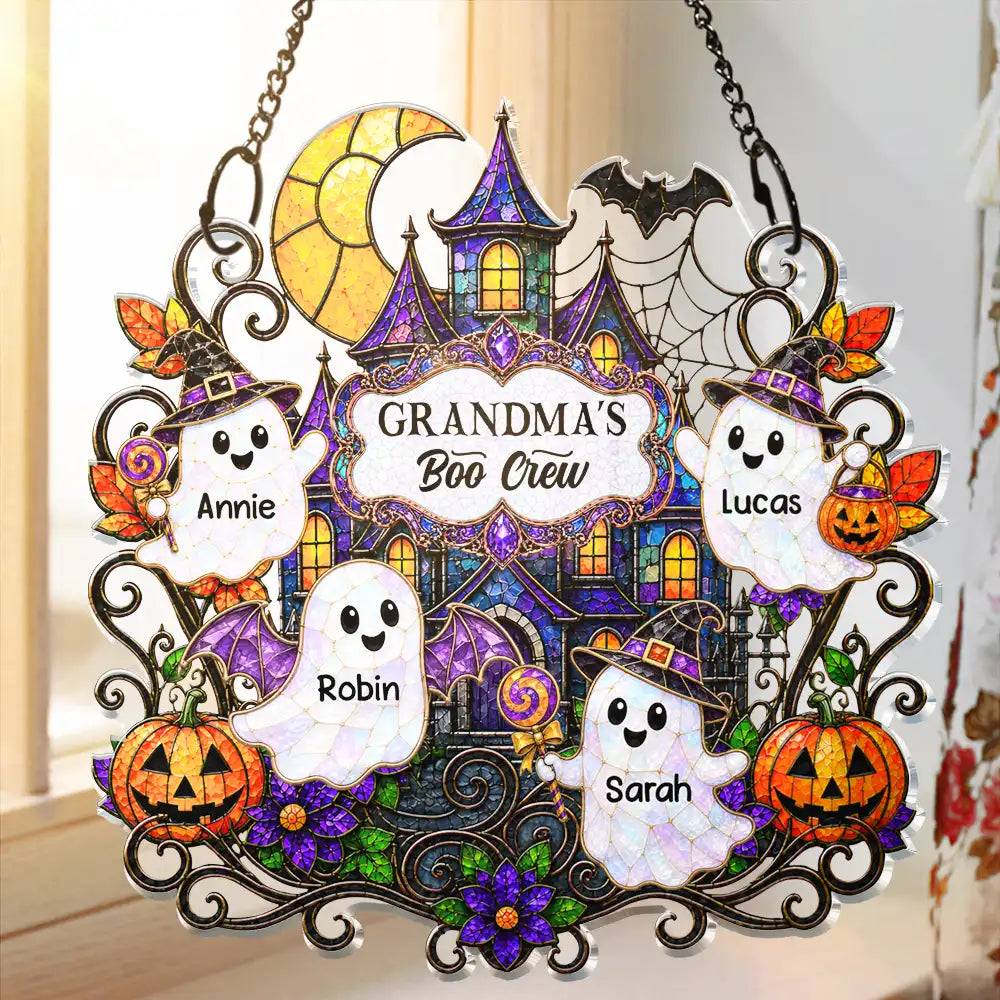 Haunted Family Home Sweet Home Boo Crew - Personalized Window Hanging Suncatcher Ornament