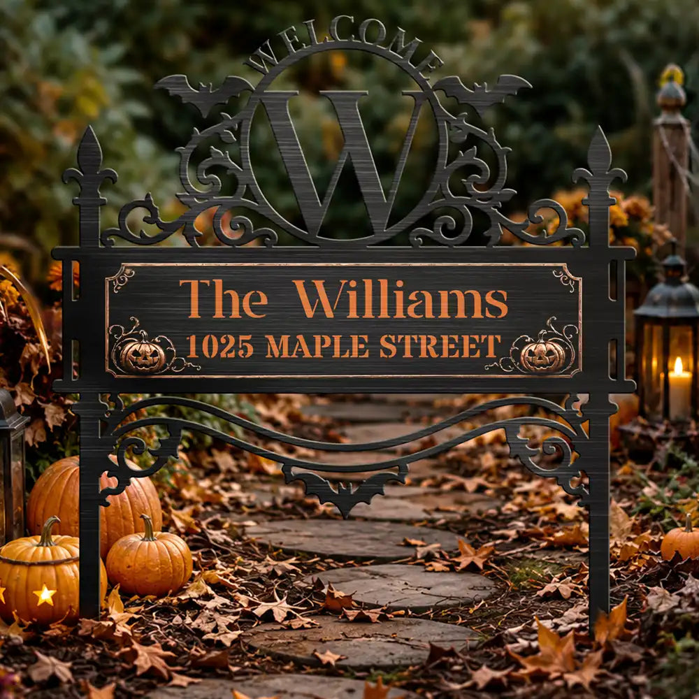 Haunted Home Family Welcome Sign - Personalized Metal Garden Stake