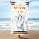 Art Design,Gift For Bestie,Playful,Beach,Summer,Photo - Pencil Sketch - Remove BG - Custom Photo Pencil Sketch Besties Trip Retro - Personalized Beach Towel