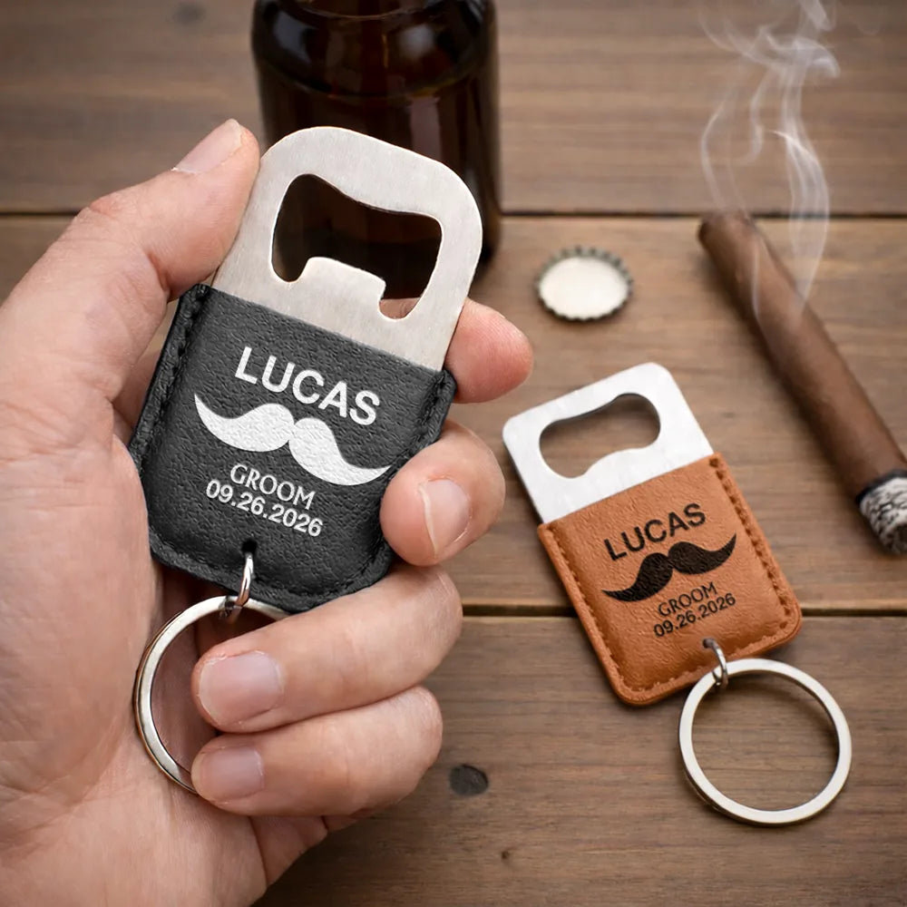 Gift For Men,Proud,Gift For Yourself,Wedding,Icon - Groomsman Best Man - Personalized Leather Bottle Opener Keychain