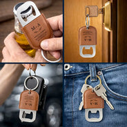 Romantic,Gift For Couples,Wedding,Icon - Couples Wedding Initials - Personalized Leather Bottle Opener Keychain