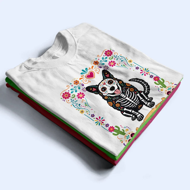 Art Design,Playful,Halloween,Pet Lovers,Photo - Hispanic Mexican Flowers Pet - Custom Photo Hispanic Pet Day Of The Dead Pet Portrait - Personalized T Shirt