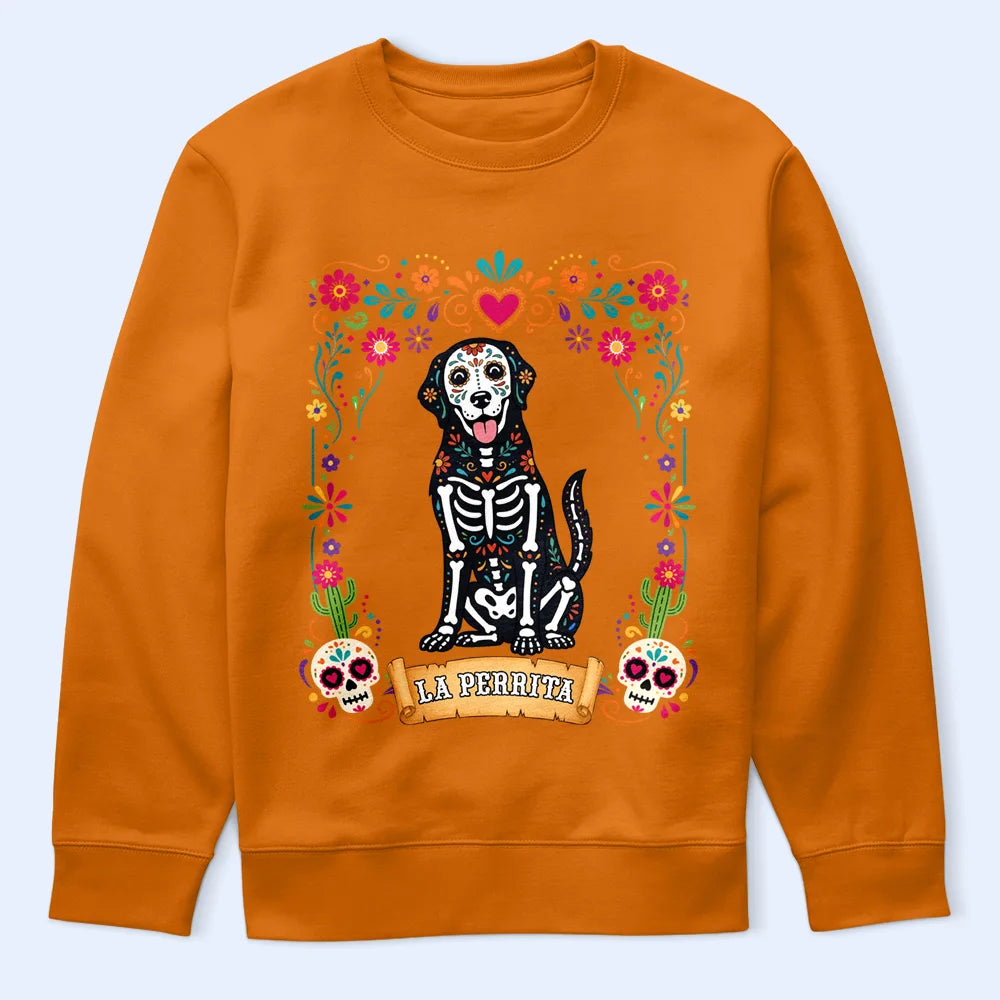 Art Design,Playful,Halloween,Pet Lovers,Photo - Hispanic Mexican Flowers Pet - Custom Photo Hispanic Pet Day Of The Dead Pet Portrait - Personalized T Shirt
