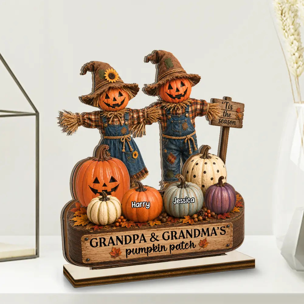Top Market,Adorable,Gift For Grandchildren,Gift For Grandkids,Gift For Grandma,Halloween,Grandma - Grandkids,Icon - Grandma Pumpkin Patch Halloween - Personalized Custom Shaped Wooden Plaque