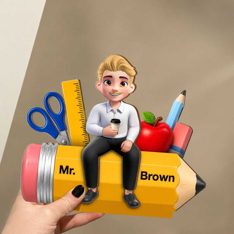 Teacher,Back To School,Proud,Vector - Dedicatied Teacher With School Supplies - Personalized Custom Shaped 2-Layered Wooden Plaque