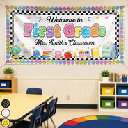 Top Market,Teacher,Inspirational,Back To School,Custom Text - Welcome To First Grade Kindergarten - Personalized Horizontal Banner