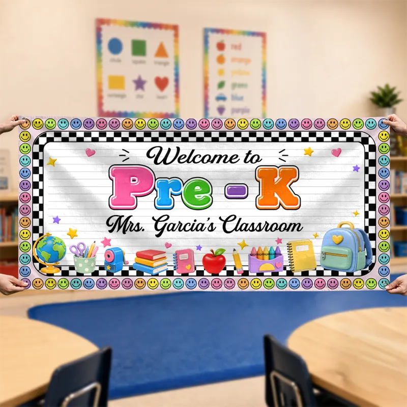 Top Market,Teacher,Inspirational,Back To School,Custom Text - Welcome To First Grade Kindergarten - Personalized Horizontal Banner