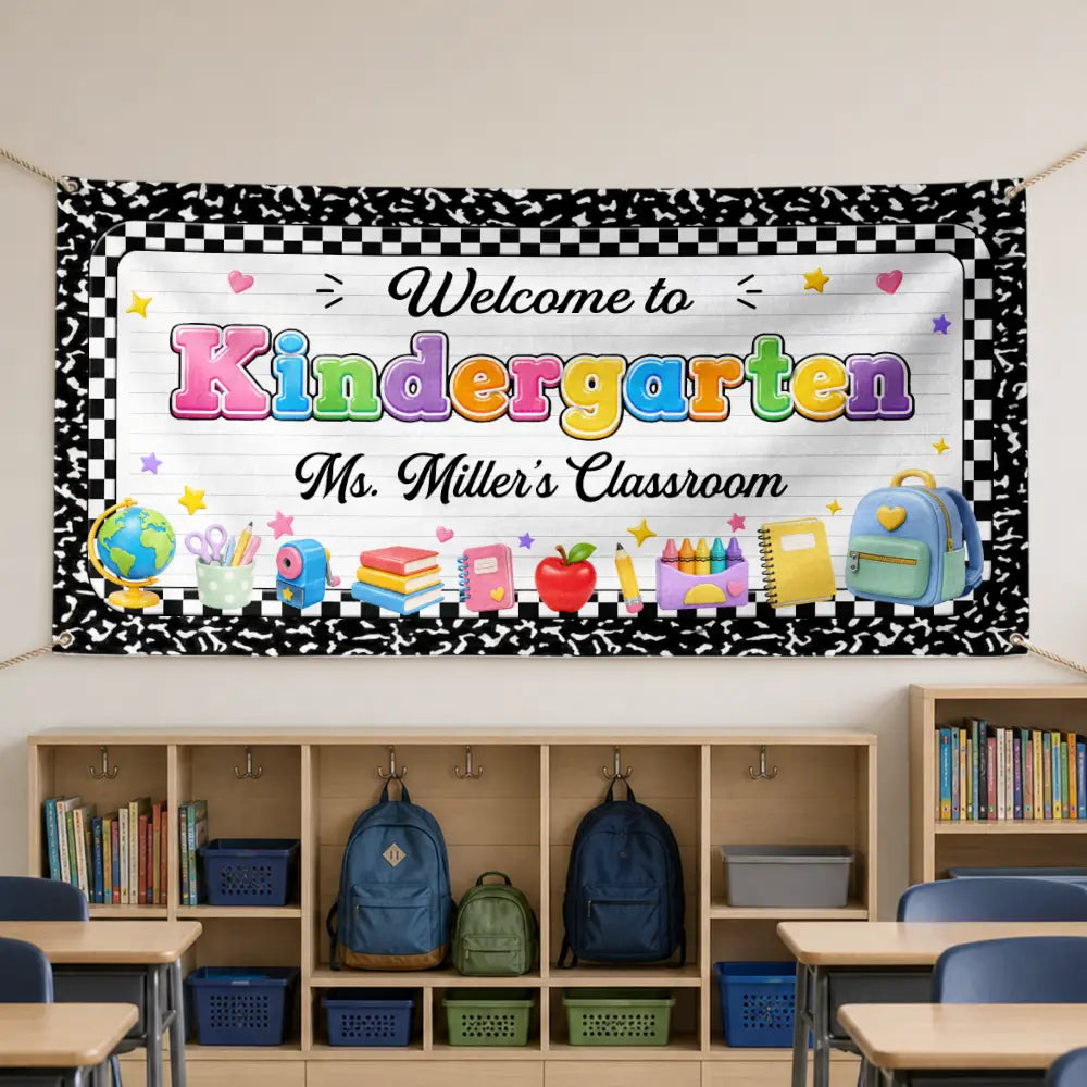 Top Market,Teacher,Inspirational,Back To School,Custom Text - Welcome To First Grade Kindergarten - Personalized Horizontal Banner