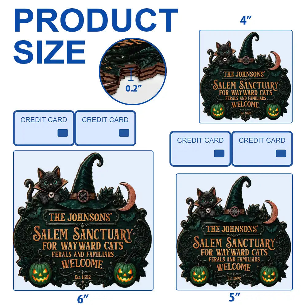 Top Market,Halloween,Family,Custom Text,Happy - Salem Sanctuary For Wayward Cats Ferals - Personalized Custom Shaped Wood Sign