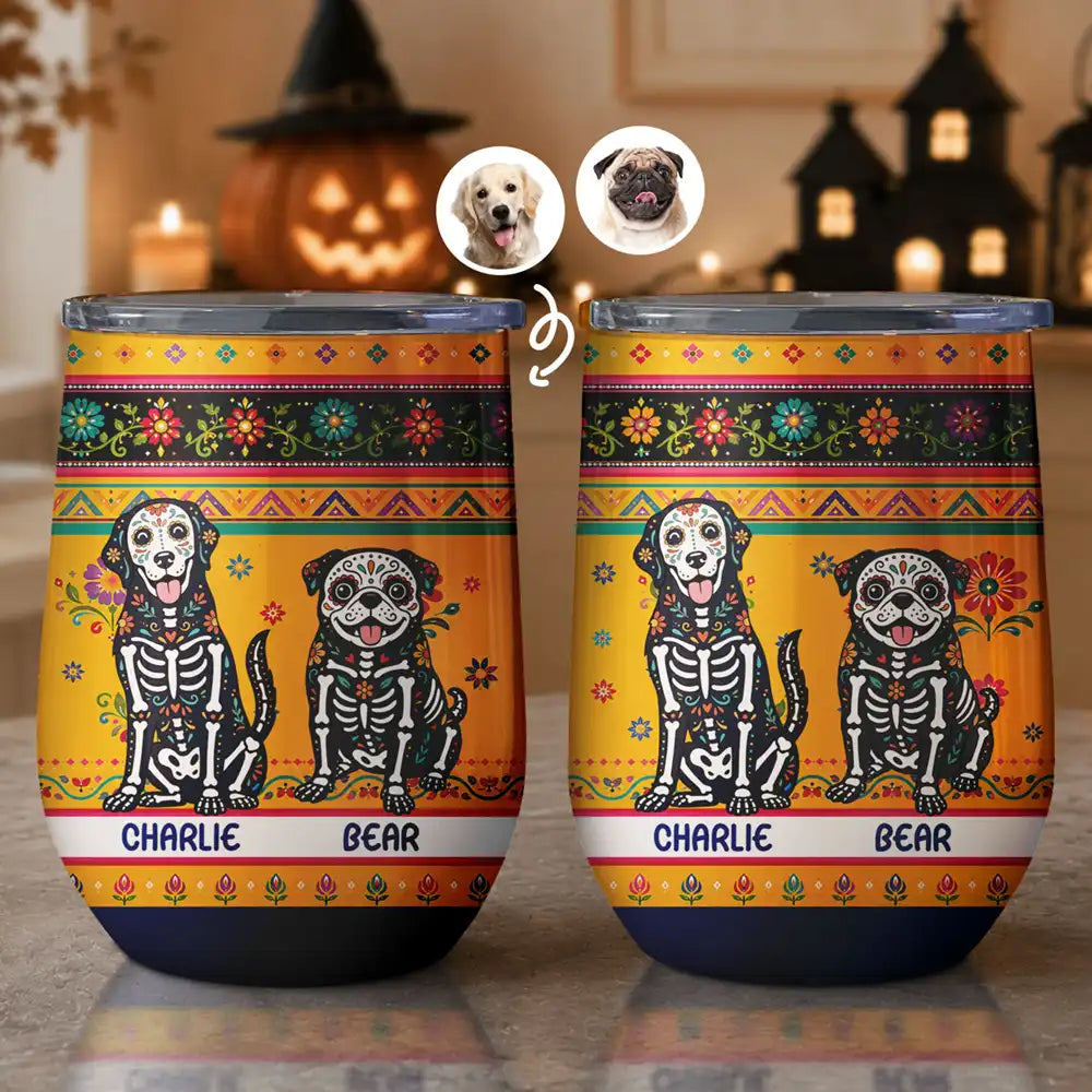 Custom Photo Hispanic Pet Day Of The Dead - Personalized Wine Tumbler