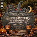 Halloween,Family,Custom Text,Happy -Salem Sanctuary For Wayward Cats Ferals - Personalized Metal Garden Stake 