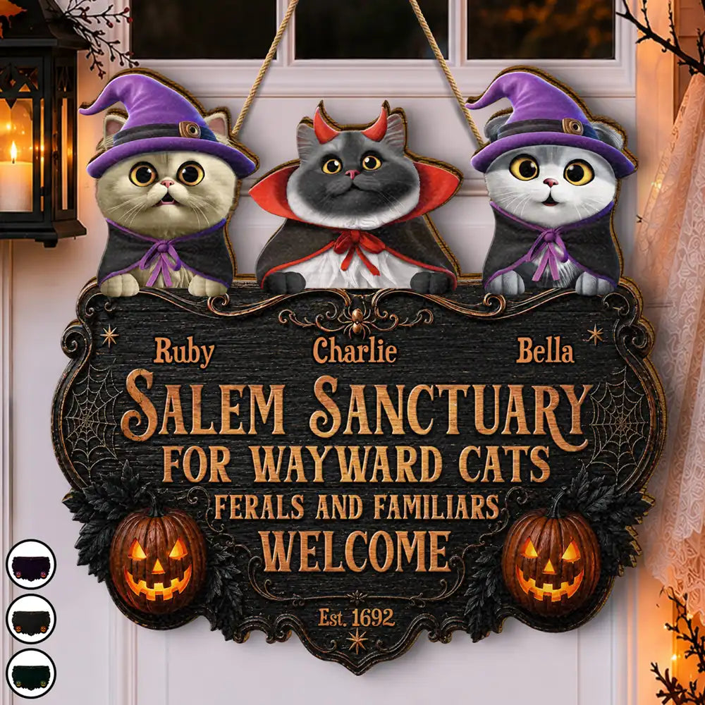 Cat Lovers,Halloween,Pet Lovers,Vector,Happy - 3D Effect Salem Sanctuary For Wayward Cats Ferals - Personalized Custom Shaped Wood Sign