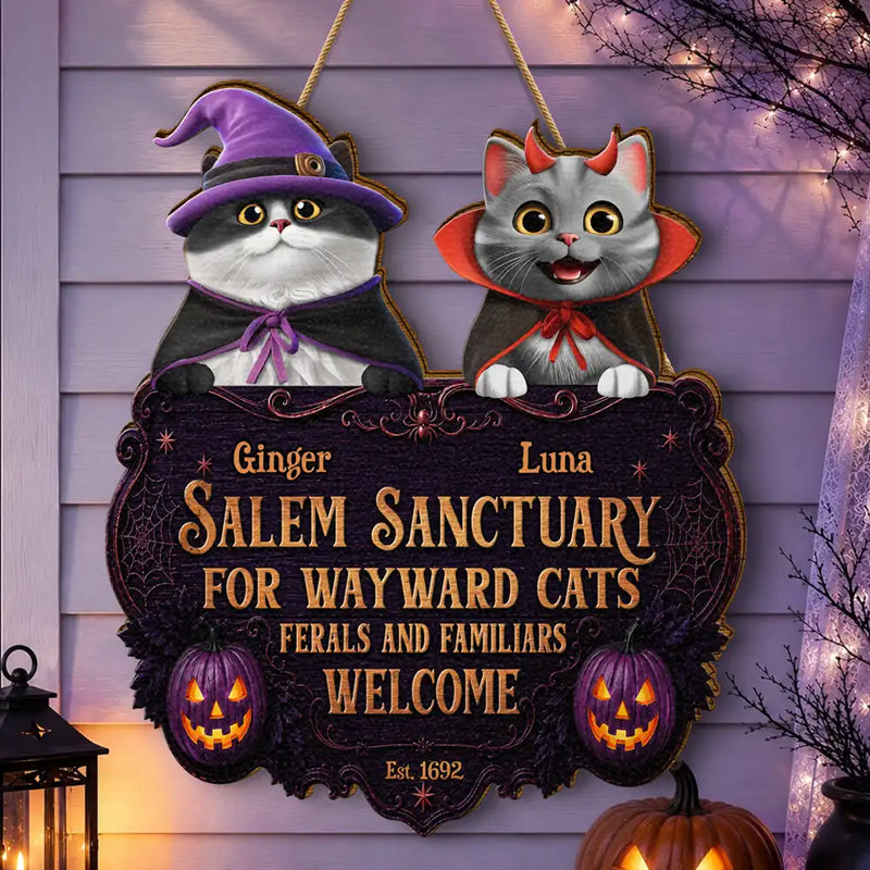 Cat Lovers,Halloween,Pet Lovers,Vector,Happy - 3D Effect Salem Sanctuary For Wayward Cats Ferals - Personalized Custom Shaped Wood Sign