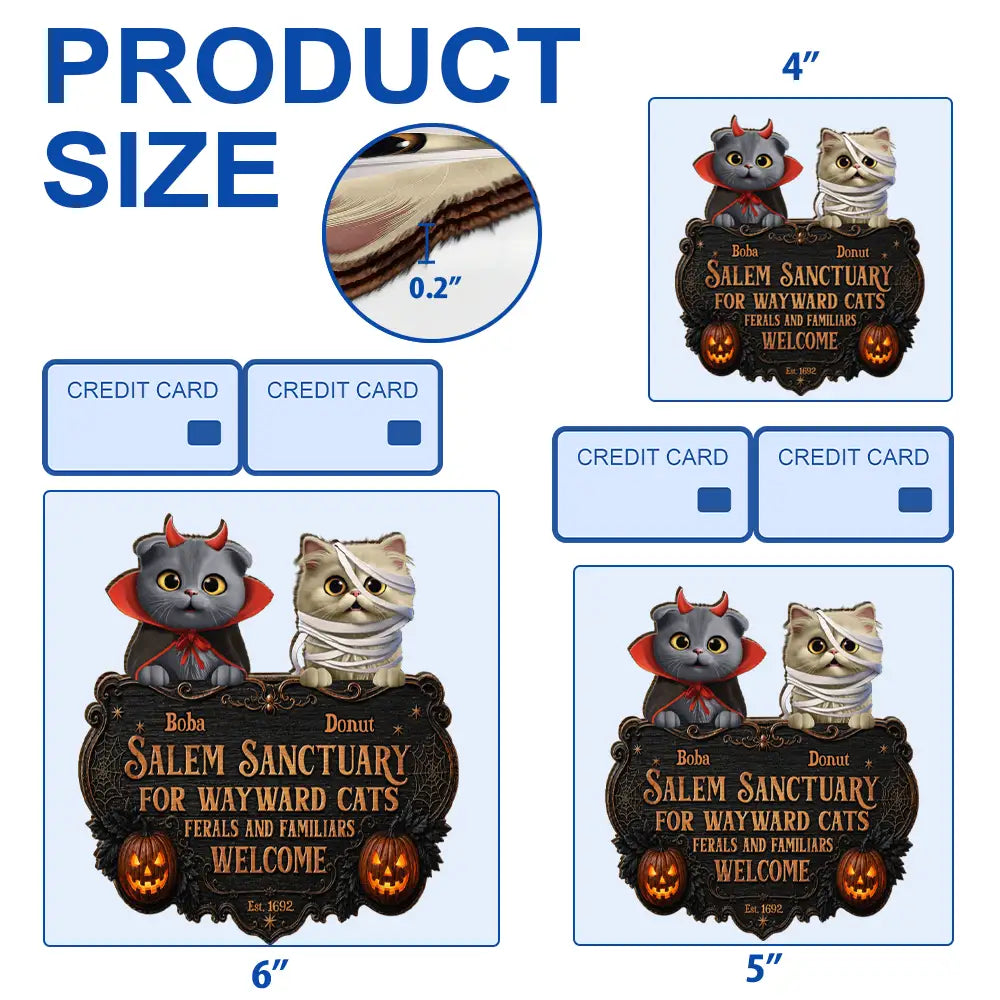 Cat Lovers,Halloween,Pet Lovers,Vector,Happy - 3D Effect Salem Sanctuary For Wayward Cats Ferals - Personalized Custom Shaped Wood Sign
