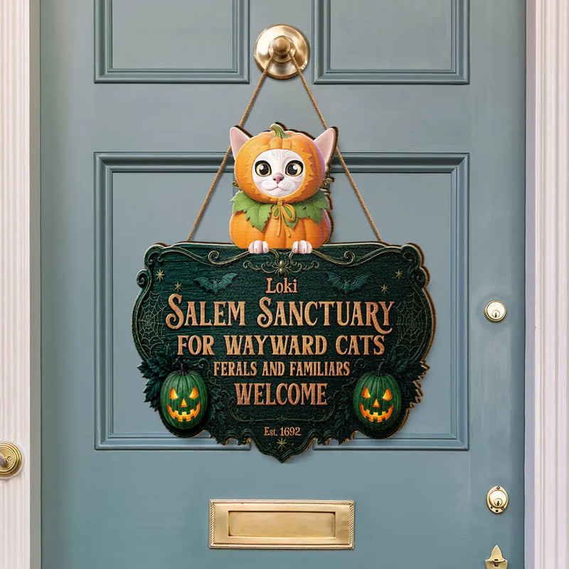 Cat Lovers,Halloween,Pet Lovers,Vector,Happy - 3D Effect Salem Sanctuary For Wayward Cats Ferals - Personalized Custom Shaped Wood Sign