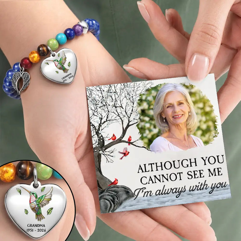 Memorial Loved One,Sympathetic,Family,Memorial,Icon,Upload Full Photo - Custom Photo Memorial My Mind Still Talks To You - Personalized Rainbow Bridge Bracelet