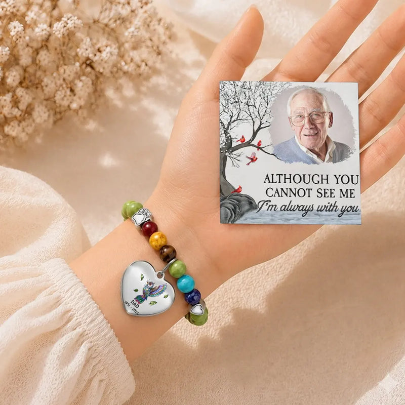 Memorial Loved One,Sympathetic,Family,Memorial,Icon,Upload Full Photo - Custom Photo Memorial My Mind Still Talks To You - Personalized Rainbow Bridge Bracelet