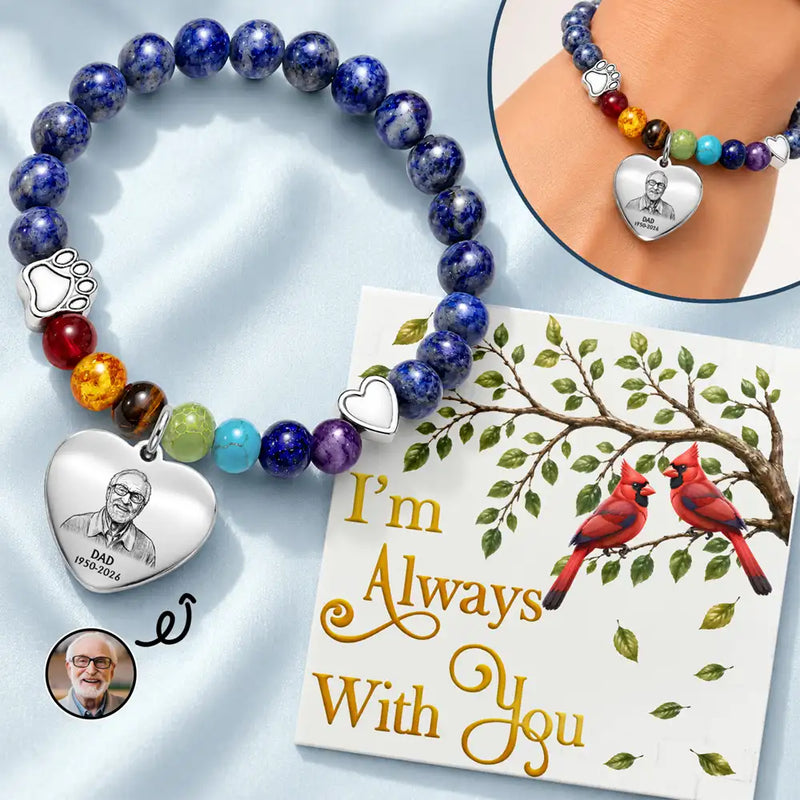 Art Design,Memorial Loved One,Sympathetic,Family,Memorial,Photo - Pencil Sketch - Bold - Custom Photo Bold Sketch Memorial I'm Always With You - Personalized Rainbow Bridge Bracelet