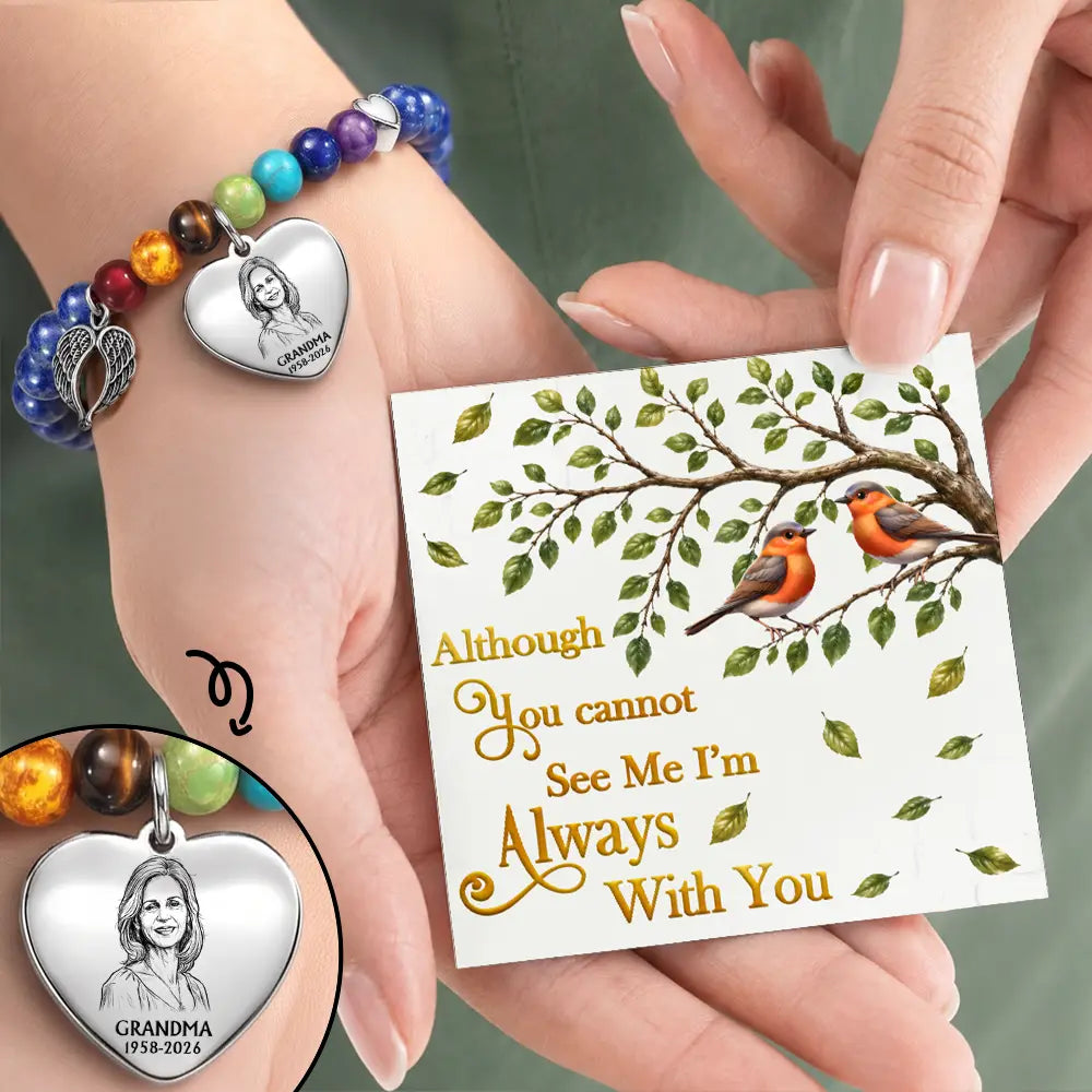Art Design,Memorial Loved One,Sympathetic,Family,Memorial,Photo - Pencil Sketch - Bold - Custom Photo Bold Sketch Memorial I'm Always With You - Personalized Rainbow Bridge Bracelet