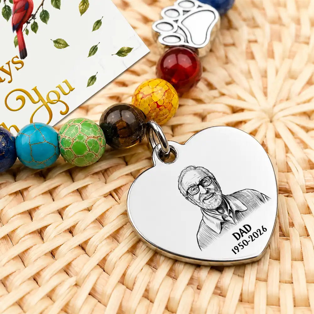Art Design,Memorial Loved One,Sympathetic,Family,Memorial,Photo - Pencil Sketch - Bold - Custom Photo Bold Sketch Memorial I'm Always With You - Personalized Rainbow Bridge Bracelet