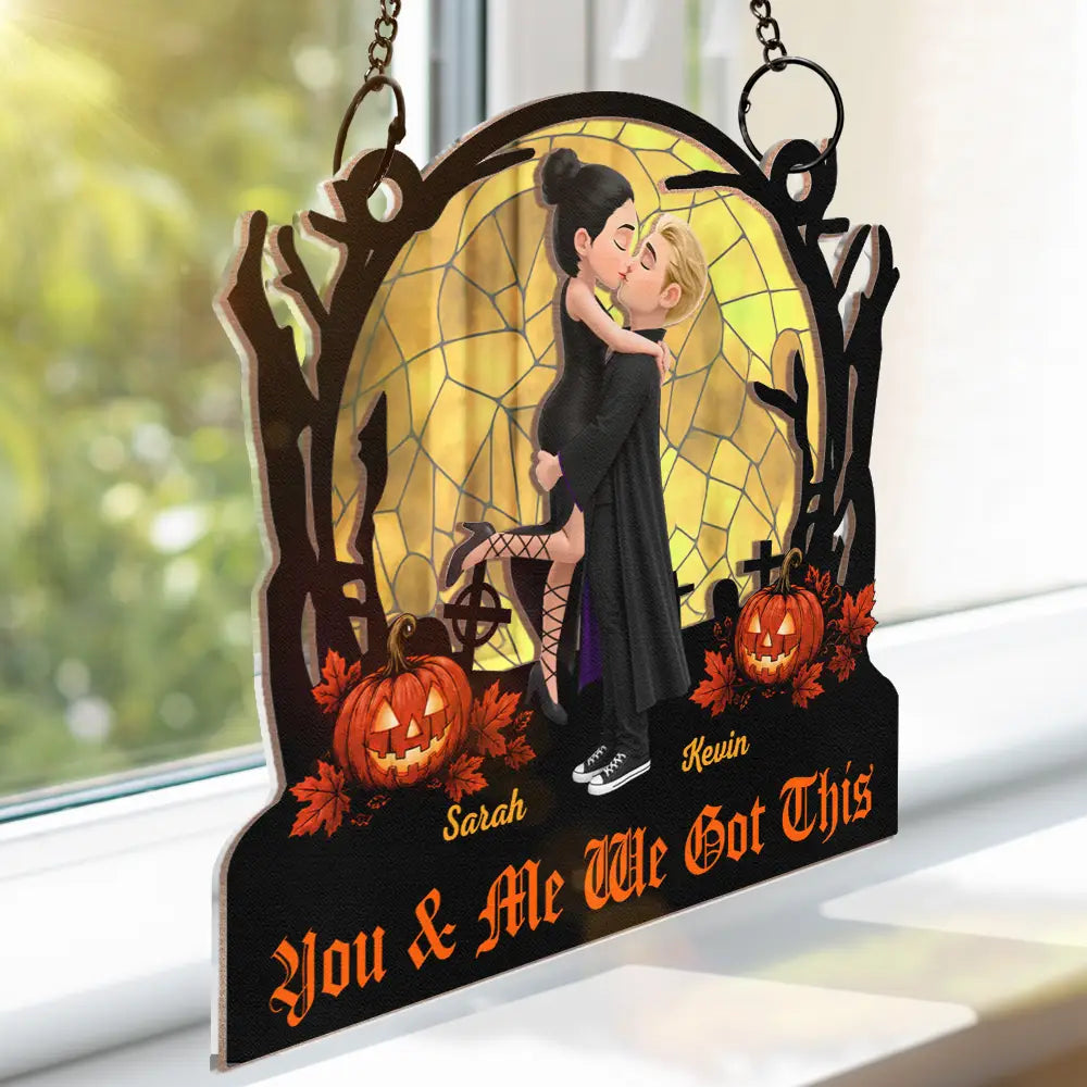 Halloween,Romantic,Gift For Couples,Vector - Till Death Do Us Part - Personalized Window Hanging Suncatcher Ornament