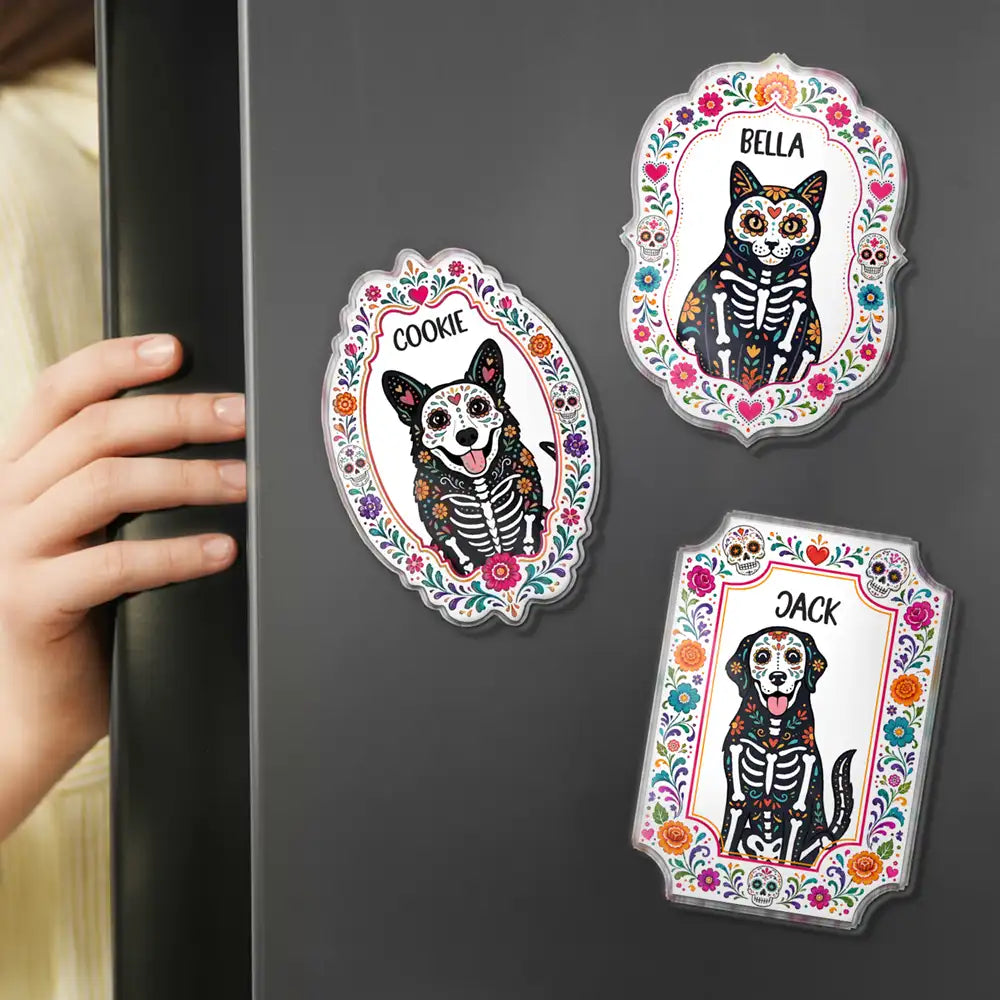Top Market,Art Design,Playful,Halloween,Pet Lovers,Photo - Hispanic Mexican Flowers Pet - Custom Photo Hispanic Pet Dog Cat Portrait - Personalized Acrylic Magnet