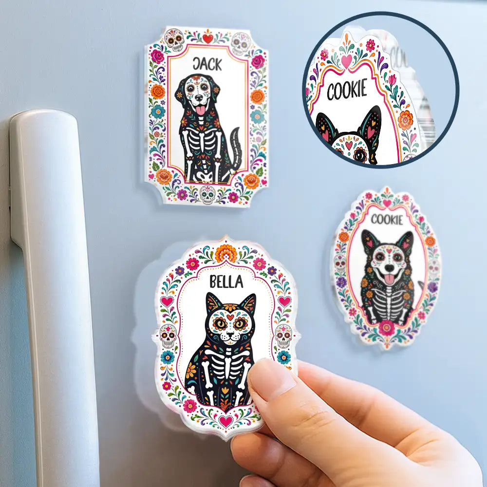 Top Market,Art Design,Playful,Halloween,Pet Lovers,Photo - Hispanic Mexican Flowers Pet - Custom Photo Hispanic Pet Dog Cat Portrait - Personalized Acrylic Magnet