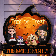 Adorable,Halloween,Family - Halloween Family Trick Or Treat - Personalized Custom Shaped Wood Sign
