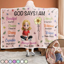 Christmas,Cozy,Gift For Yourself,Vector - God Says I Am Birth Month Flower - Personalized Wearable Hooded Blanket
