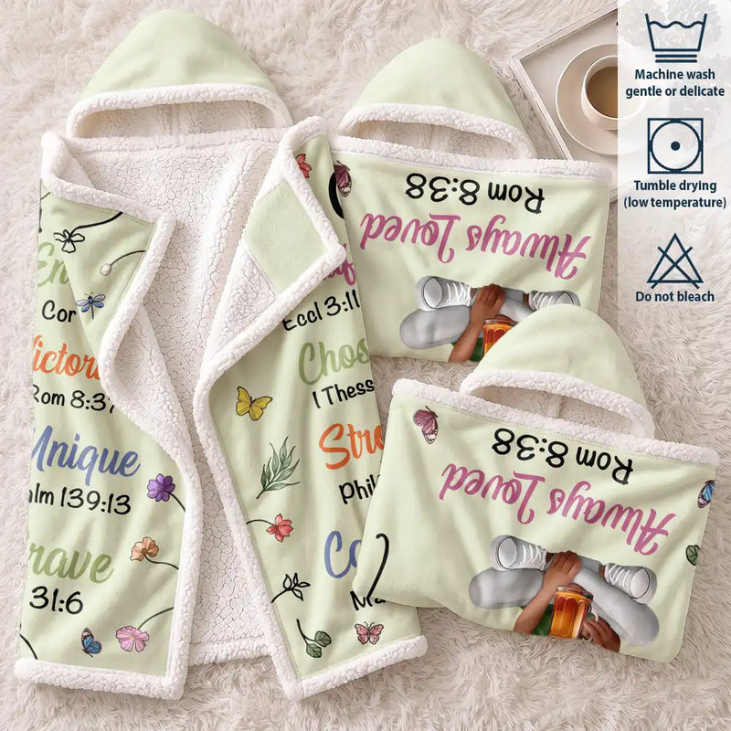 Christmas,Cozy,Gift For Yourself,Vector - God Says I Am Birth Month Flower - Personalized Wearable Hooded Blanket