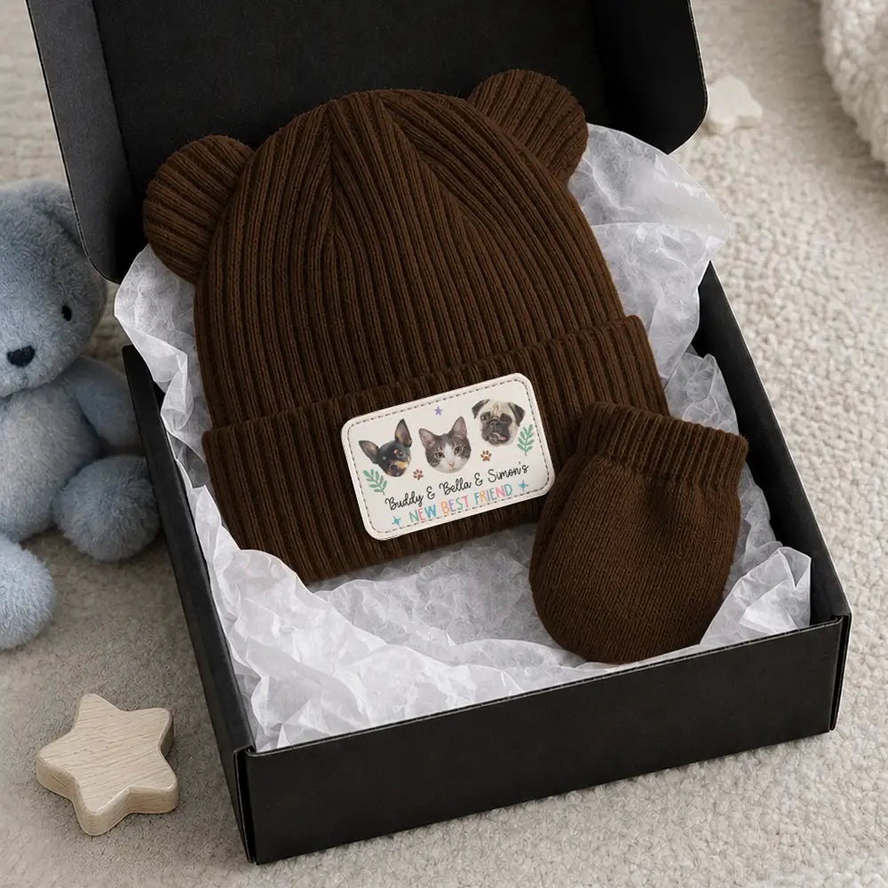 Adorable,New Baby,Christmas,Custom Photo,Pet Lovers,Cut-Face Photo - Custom Photo Pet New Best Friend Baby Shower Gifts For New Mom New Dad New Baby - Personalized Baby Beanie And Mittens
