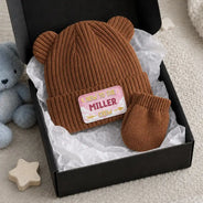 Adorable,New Baby,New Mom,Christmas,Gift For Mother,Custom Text - New To Family Crew - Personalized Baby Beanie And Mittens