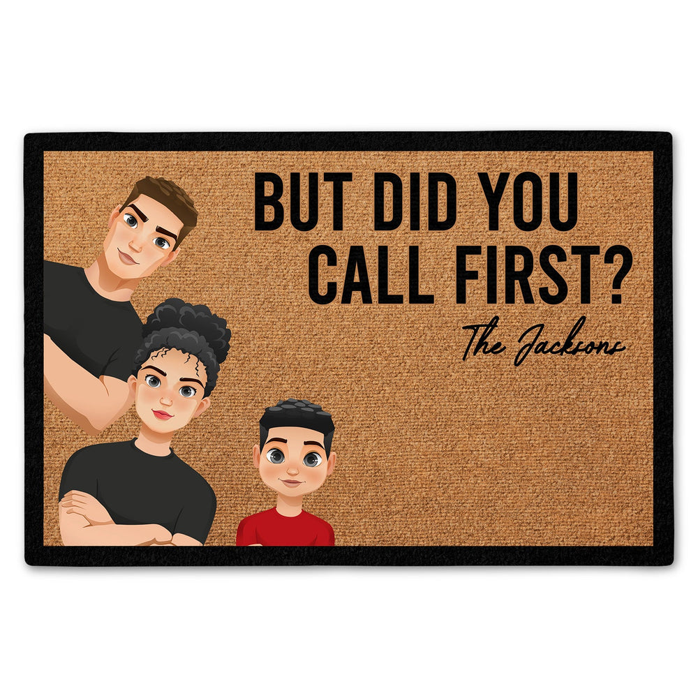 Flat Art Couple Did You Call First - Gift For Family - Personalized Doormat