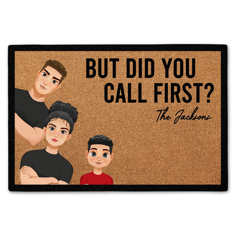 Flat Art Couple Did You Call First - Gift For Family - Personalized Doormat