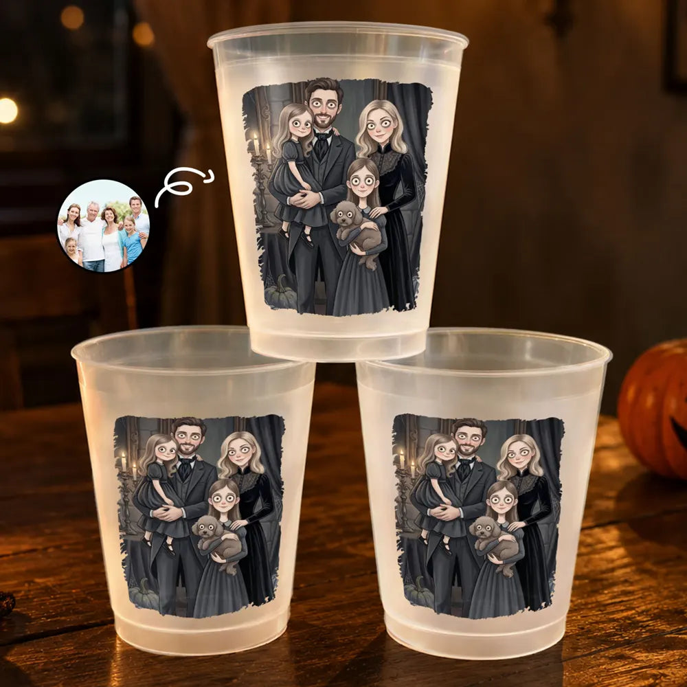 Custom Photo Gothic Portrait Art Family Spooky Halloween - Personalized Frosted Cups
