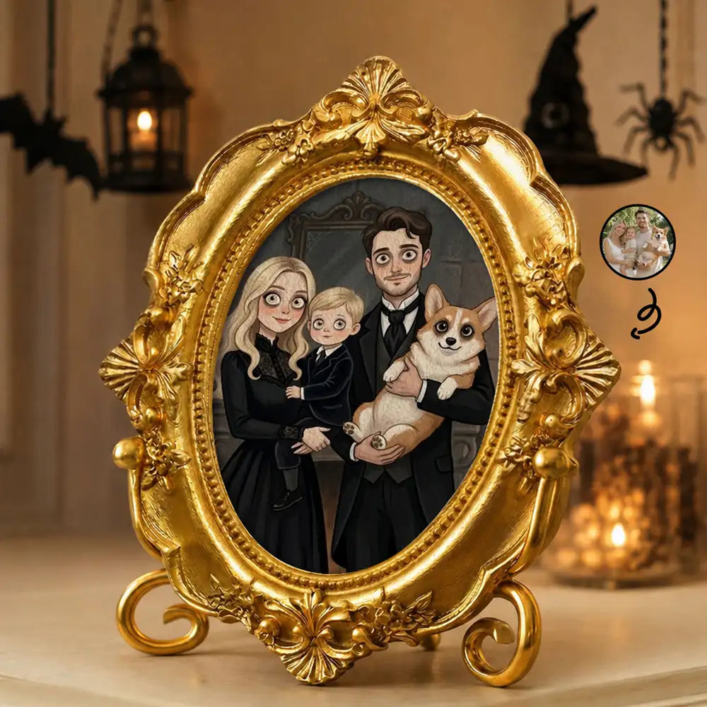 Adorable,Art Design,Halloween,Family,Photo - Gothic Portrait Art - Custom Photo Gothic Portrait Art Family Spooky Halloween - Personalized Ornate Frame