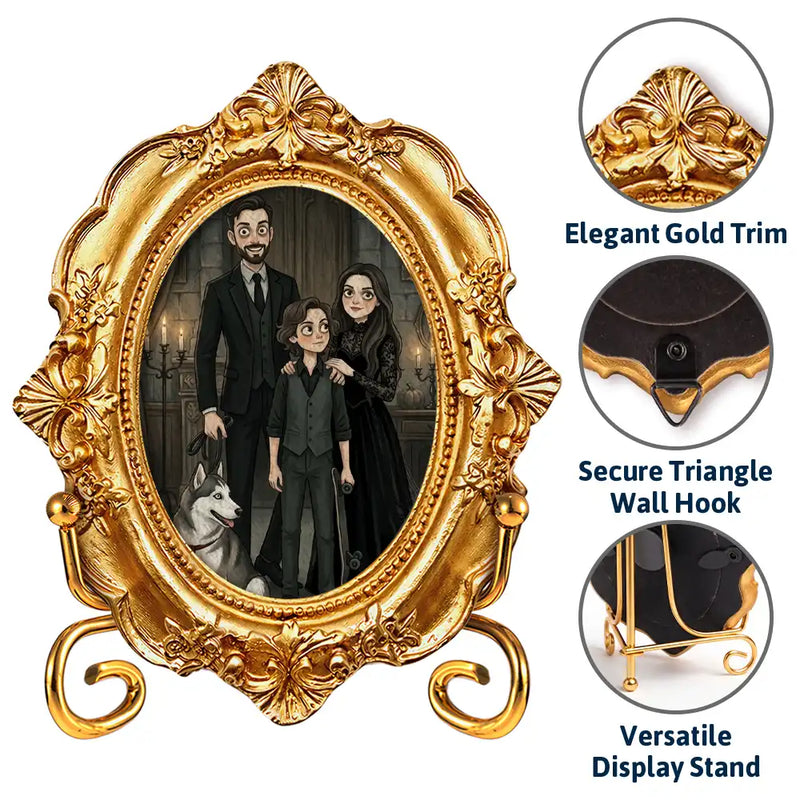 Adorable,Art Design,Halloween,Family,Photo - Gothic Portrait Art - Custom Photo Gothic Portrait Art Family Spooky Halloween - Personalized Ornate Frame